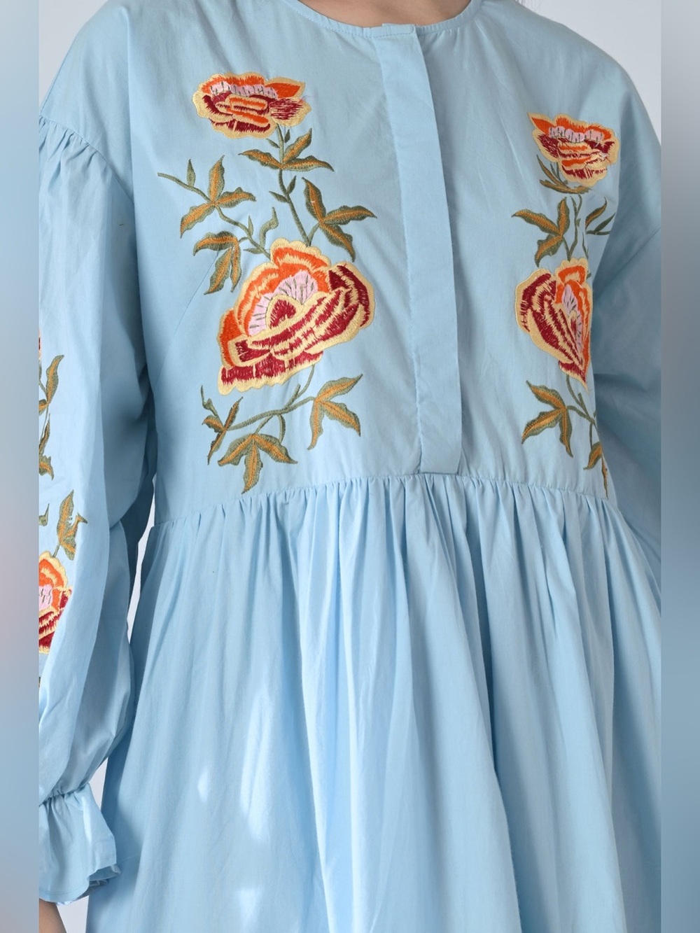 Samant Chauhan Powder Blue Embroidered Tiered Dress Size S - Picture 3 of 11
